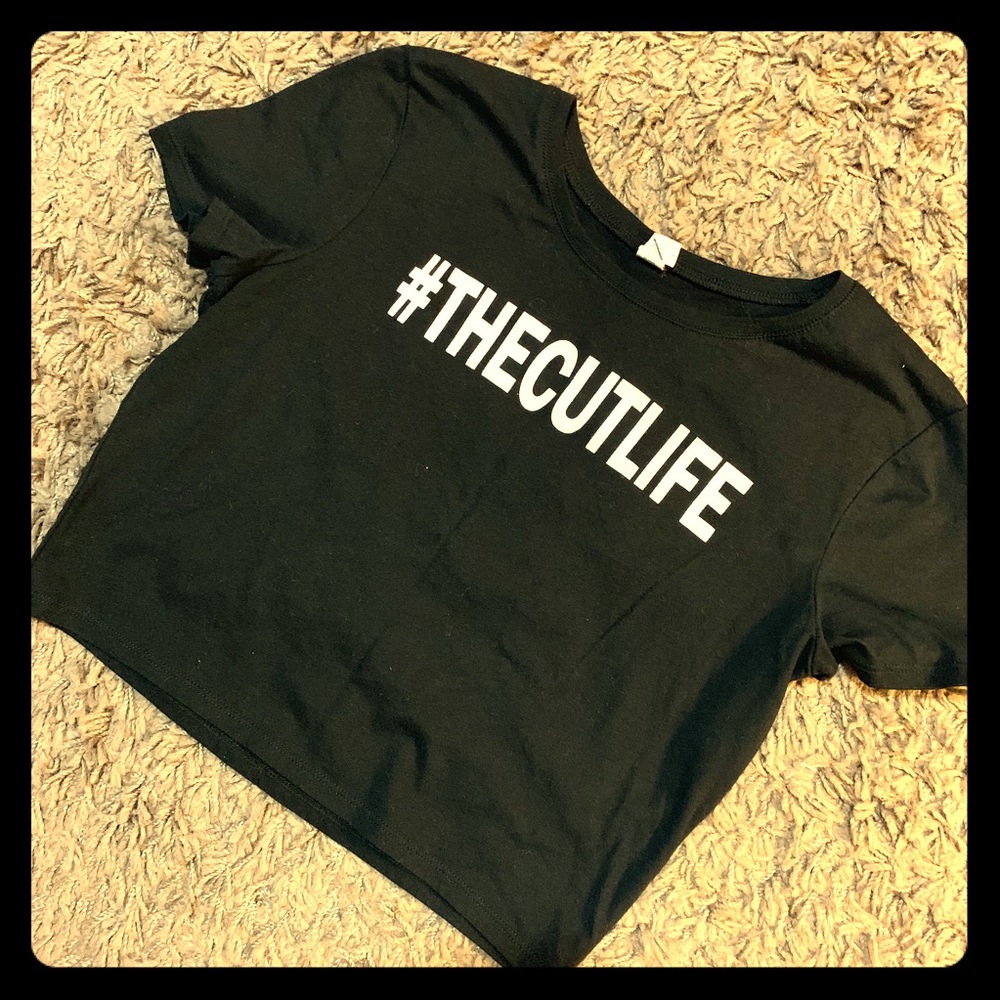 NWOT “The Cut Life” Black Crop Top Tee (Medium)